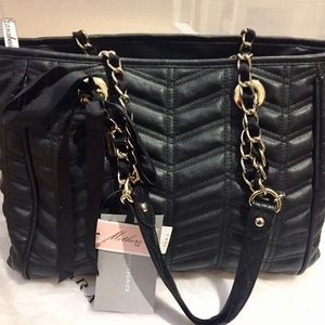 NEW ZARA QUILTED TOTE BAG BLACK GOLD CHAIN HANDLES